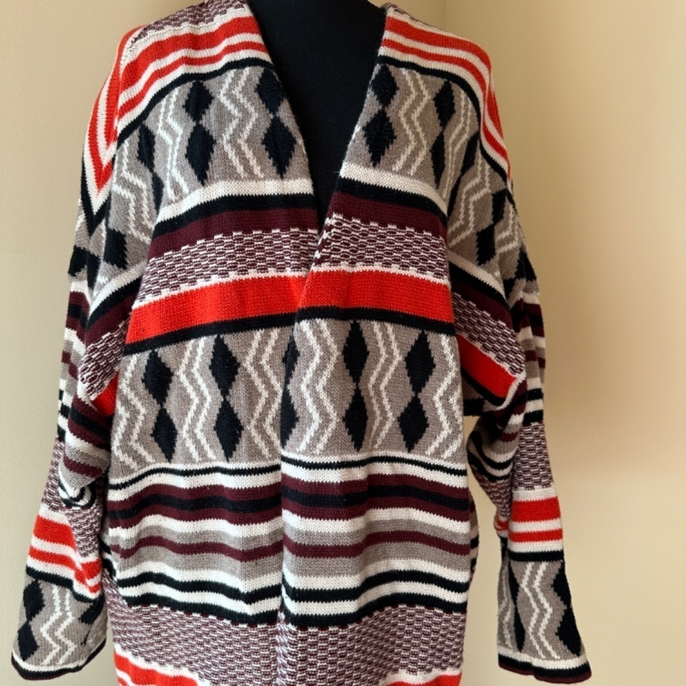 *OLD NAVY* Orange x Black Tribal Pattern Open-Front Cardigan Sweater Size XXL